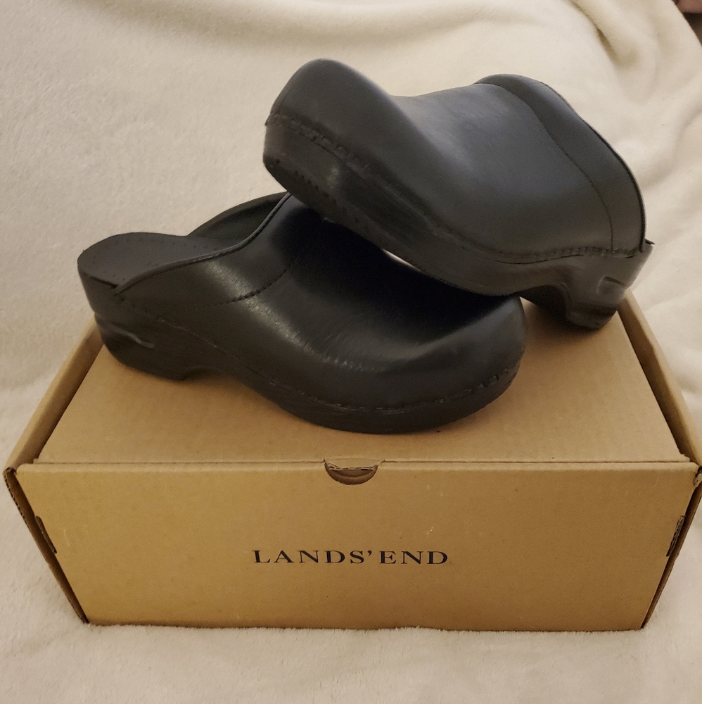 Black Leather Clogs